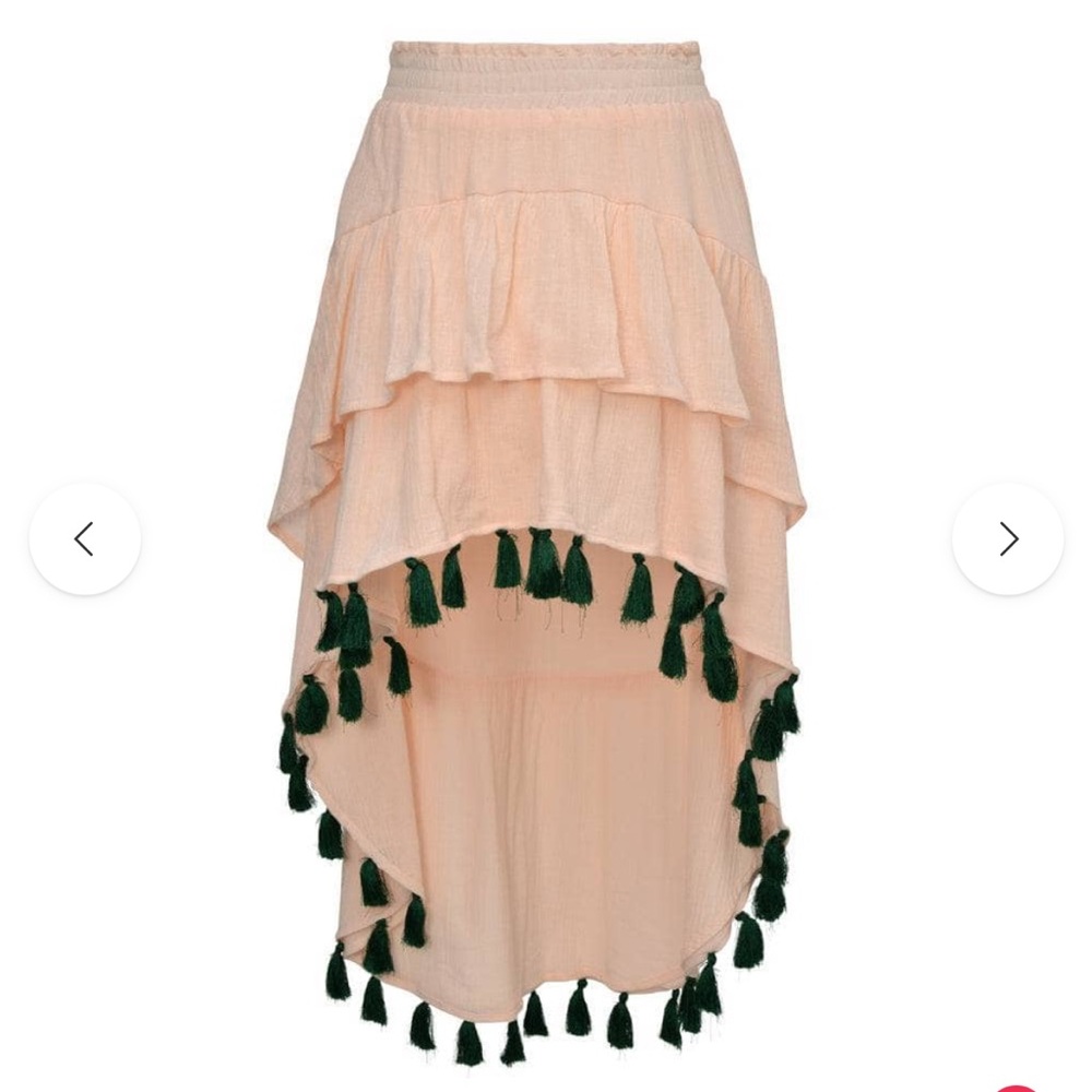 NWT Guadalupe Angeline High Low Skirt Peach Green Tassel Size Small - Picture 2 of 8